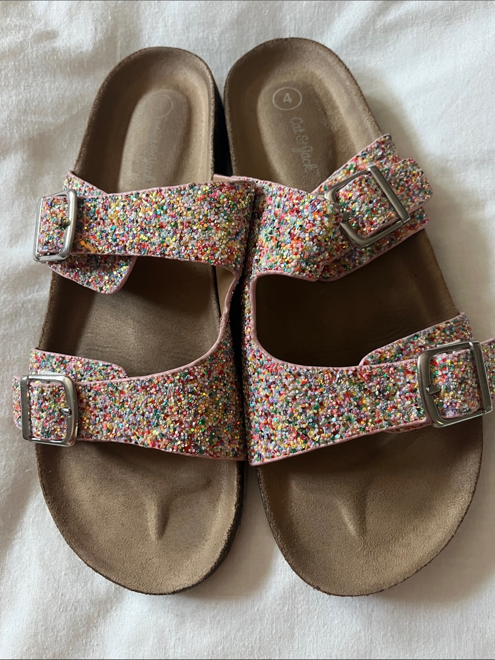 Cat & Jack Multicolor Glitter Buckle Sandals, Size 4